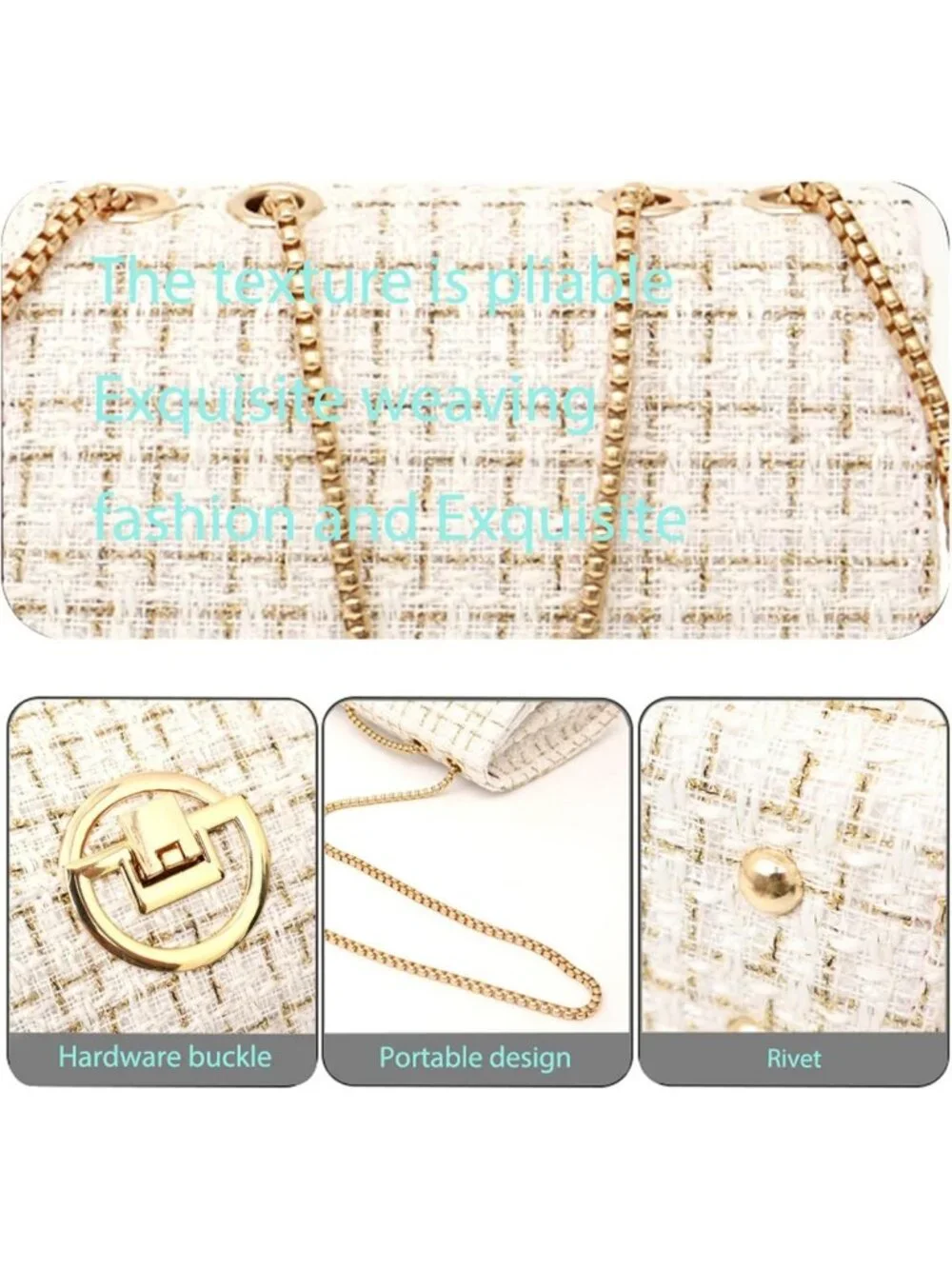 Chic Tweed Small Shoulder Bag | Fashionable Quilted Crossbody & Evening Clutch